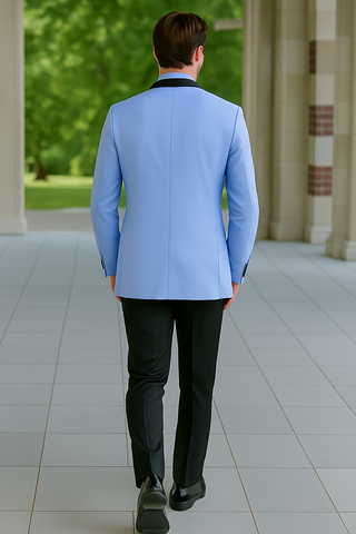 Mens Designer Satin Trim Valencia Tuxedo in Sky Blue